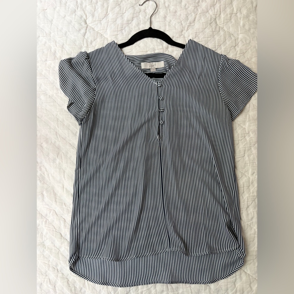 LOFT Navy and White Striped Shirt